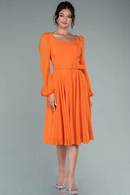 Robe de Cérémonie Midi Mousseline Orange ABK1441