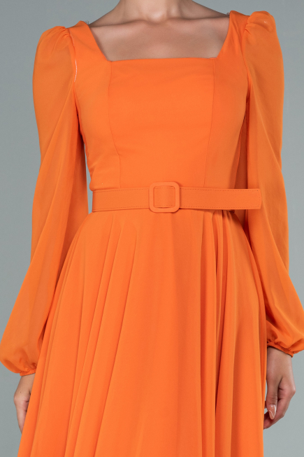 Robe de Cérémonie Midi Mousseline Orange ABK1441