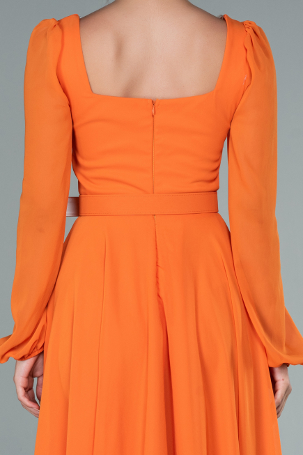 Robe de Cérémonie Midi Mousseline Orange ABK1441