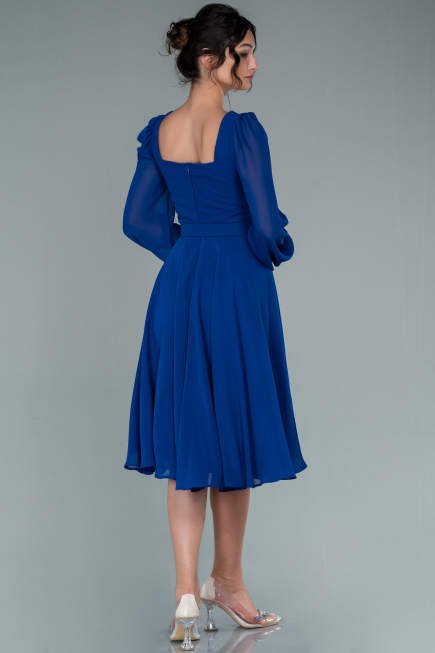 Robe de Cérémonie Midi Mousseline Bleu Saxe ABK1441