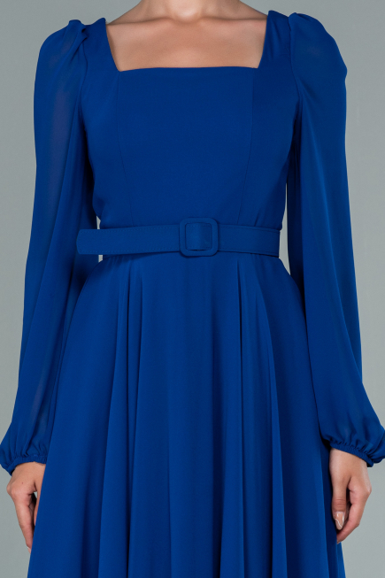 Robe de Cérémonie Midi Mousseline Bleu Saxe ABK1441