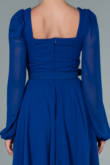 Robe de Cérémonie Midi Mousseline Bleu Saxe ABK1441