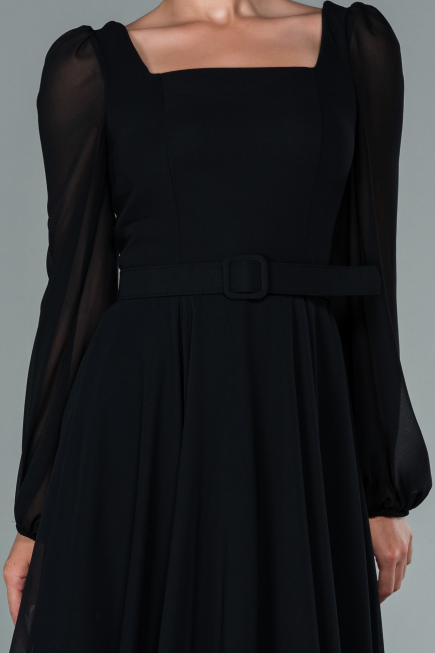 Robe de Cérémonie Midi Mousseline Noir ABK1441