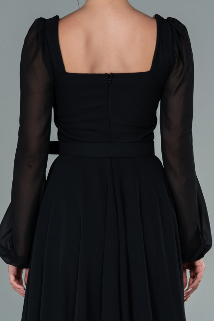 Robe de Cérémonie Midi Mousseline Noir ABK1441