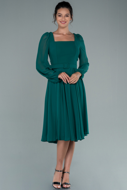 Robe de Cérémonie Midi Mousseline Émeraude ABK1441