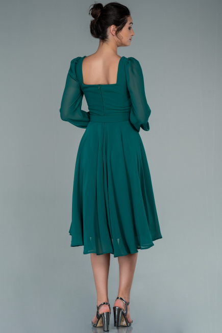 Robe de Cérémonie Midi Mousseline Émeraude ABK1441