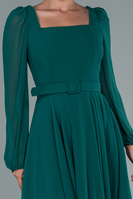 Robe de Cérémonie Midi Mousseline Émeraude ABK1441