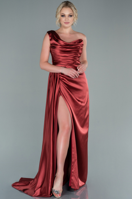 Robe De Soirée Satin Longue Marron clair ABU2173