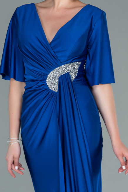 Robe de Soirée Longue Bleu Saxe ABU2443