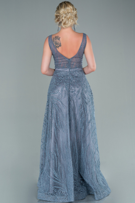 Robe De Soirée Longue Gris ABU2418