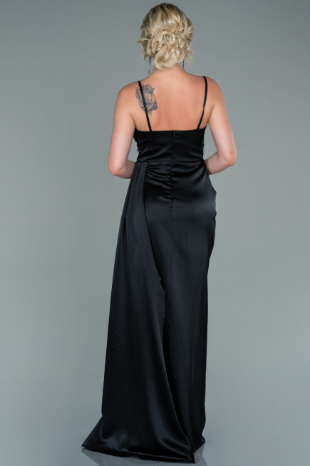 Robe de Soirée Longue Satin Noir ABU2477