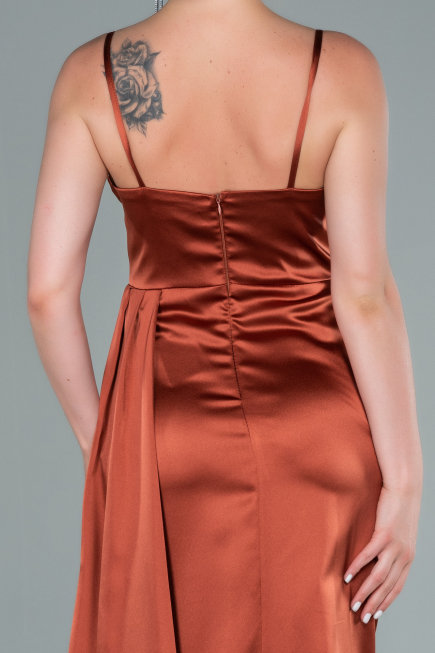 Robe de Soirée Longue Satin Marron clair ABU2477