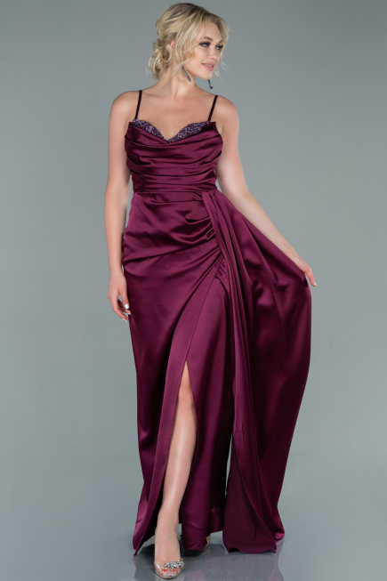 Robe de Soirée Longue Satin Couleur Cerise ABU2477