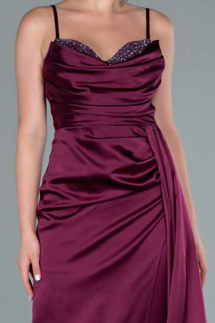 Robe de Soirée Longue Satin Couleur Cerise ABU2477