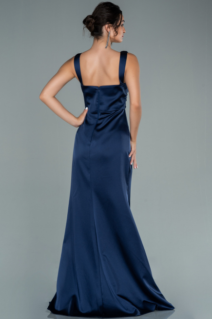 Robe de Soirée Longue Satin Bleu Marine ABU2479