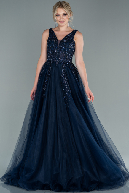 Robe de Soirée Longue Bleu Marine ABU2107