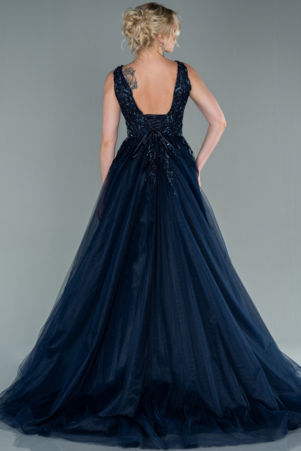 Robe de Soirée Longue Bleu Marine ABU2107