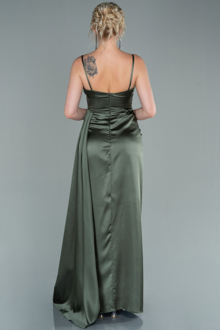 Robe de Soirée Longue Satin Kaki ABU2477