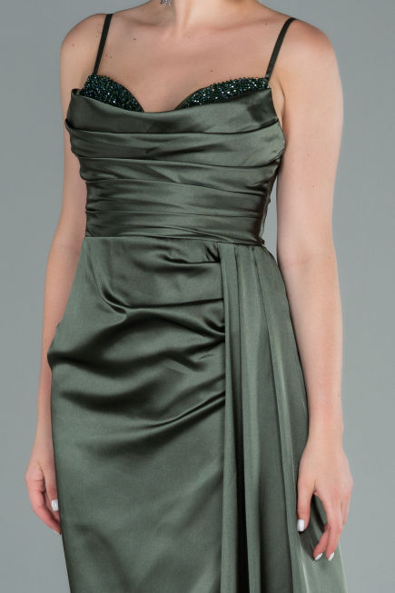 Robe de Soirée Longue Satin Kaki ABU2477