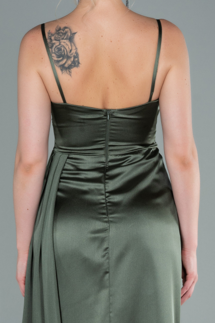 Robe de Soirée Longue Satin Kaki ABU2477