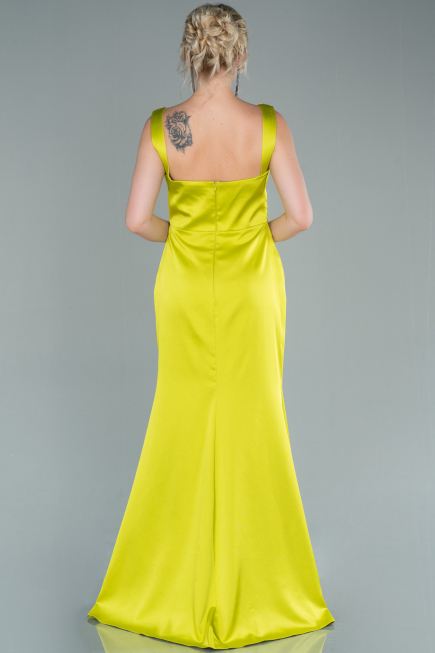 Robe de Soirée Longue Satin Pistache vert ABU2479