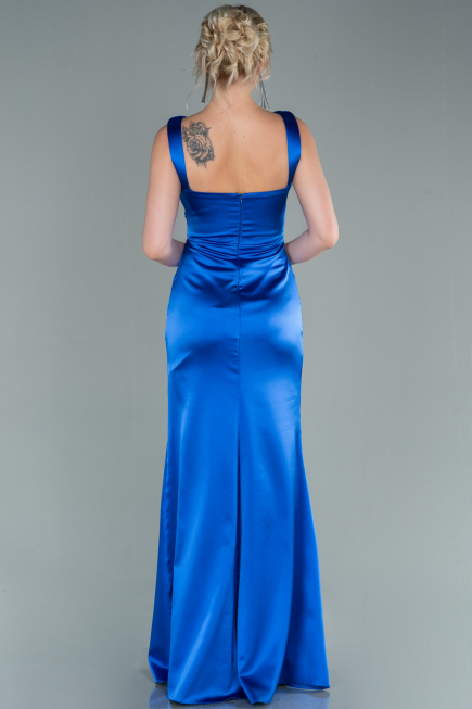 Robe de Soirée Longue Satin Bleu Saxe ABU2479