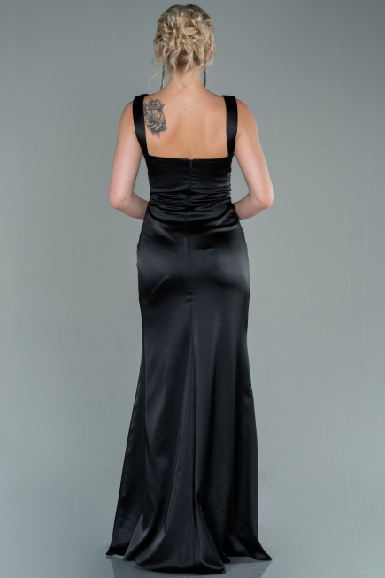 Robe de Soirée Longue Satin Noir ABU2479