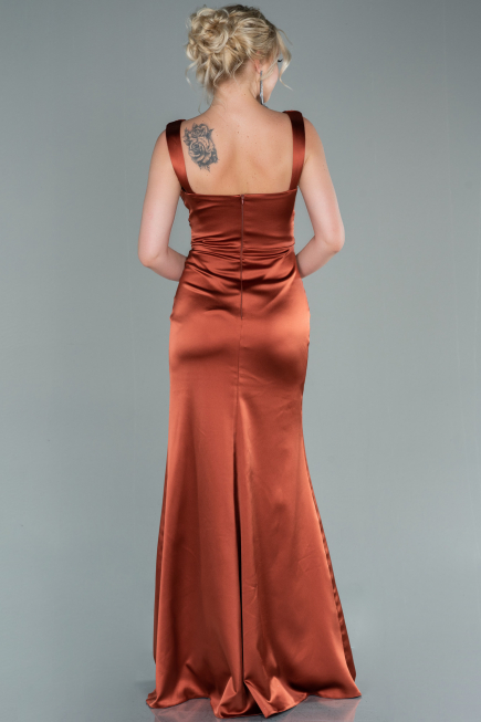 Robe de Soirée Longue Satin Marron clair ABU2479