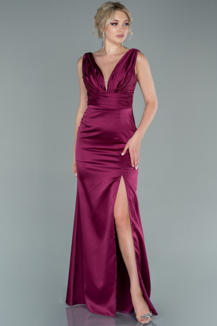 Robe de Soirée Longue Satin Couleur Cerise ABU2479