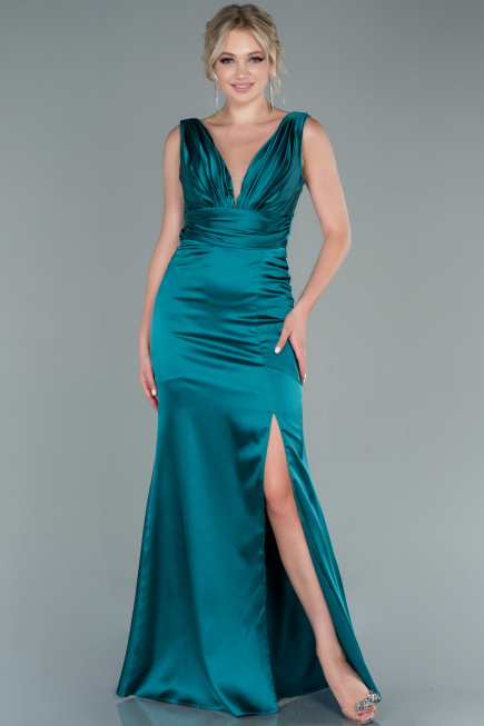 Robe de Soirée Longue Satin Émeraude ABU2479