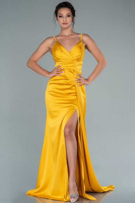 Robe de Fiançaille Longue Satin Moutarde ABU2495