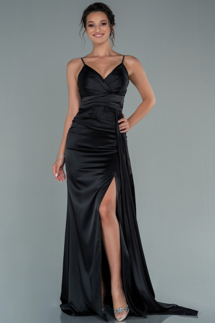 Robe de Fiançaille Longue Satin Noir ABU2495