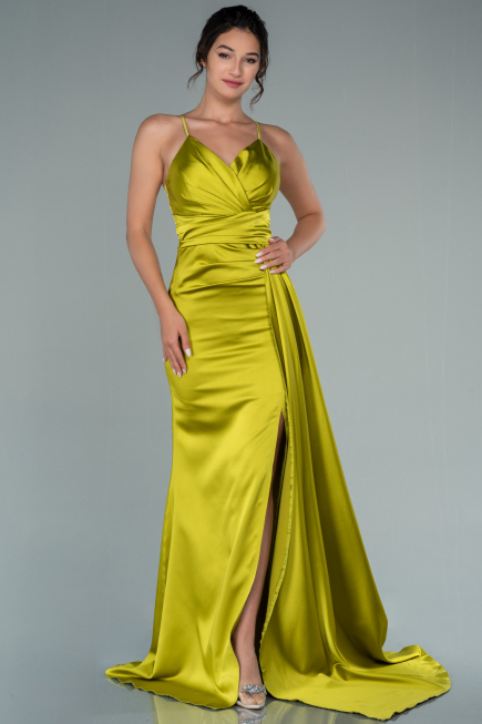 Robe de Fiançaille Longue Satin Pistache vert ABU2495