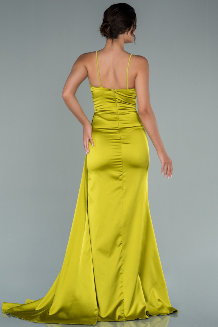 Robe de Fiançaille Longue Satin Pistache vert ABU2495