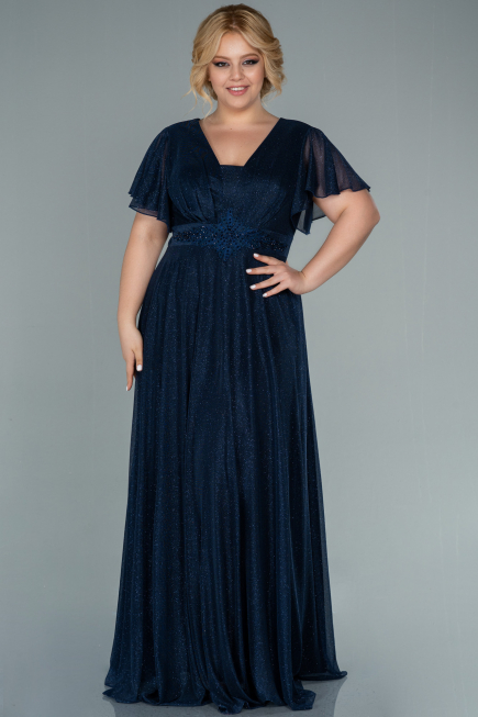 Robe de Soirée Grande Taille Longue Bleu Marine ABU2498