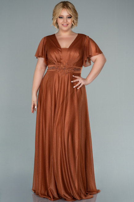 Robe de Soirée Grande Taille Longue Orange ABU2498
