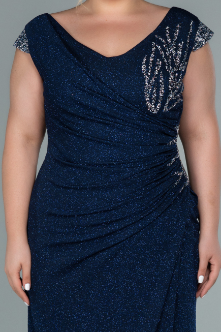 Robe de Soirée Grande Taille Longue Bleu Marine ABU2438