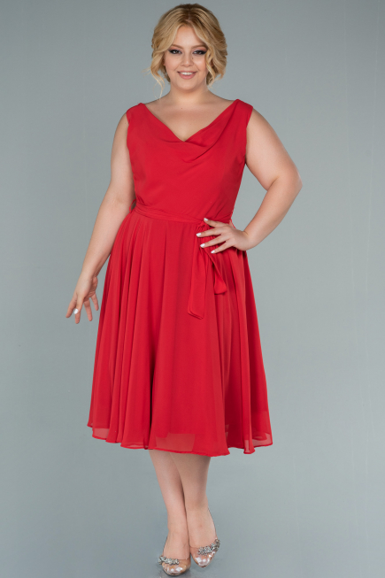 Robe Grande Taille Midi Mousseline Rouge ABK1467