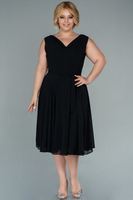 Robe Grande Taille Midi Mousseline Noir ABK1467