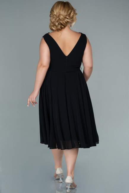 Robe Grande Taille Midi Mousseline Noir ABK1467