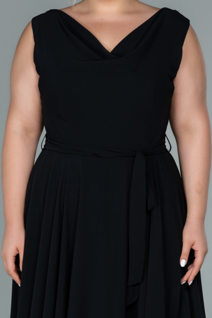 Robe Grande Taille Midi Mousseline Noir ABK1467