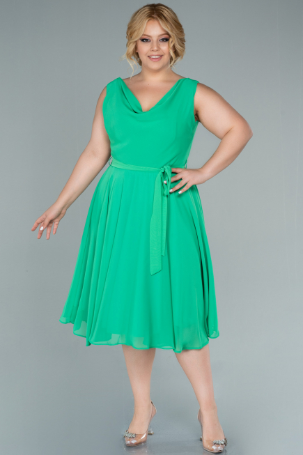Robe Grande Taille Midi Mousseline Vert ABK1467