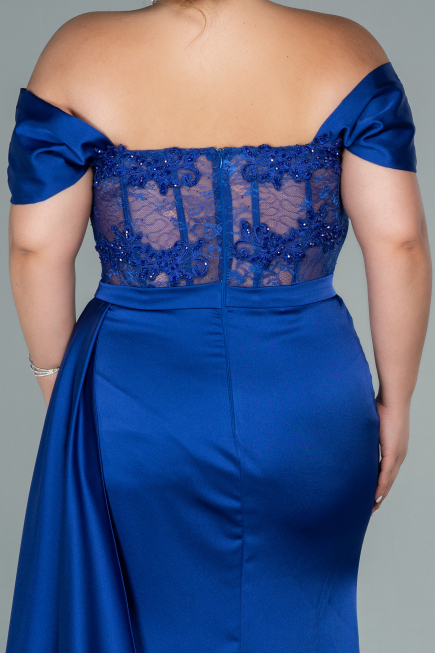 Robe Grande Taille Satin Longue Bleu Saxe ABU2371