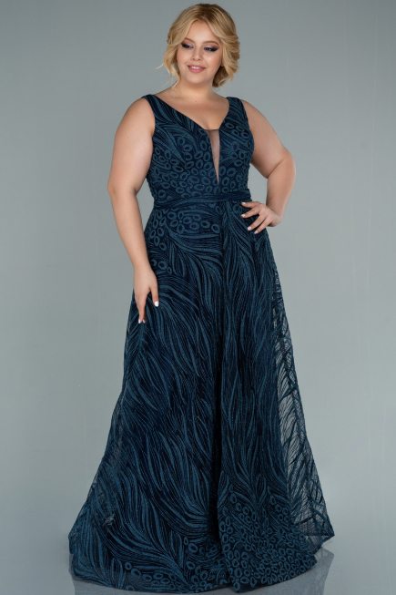 Robe de Soirée Grande Taille Longue Bleu Marine ABU2501