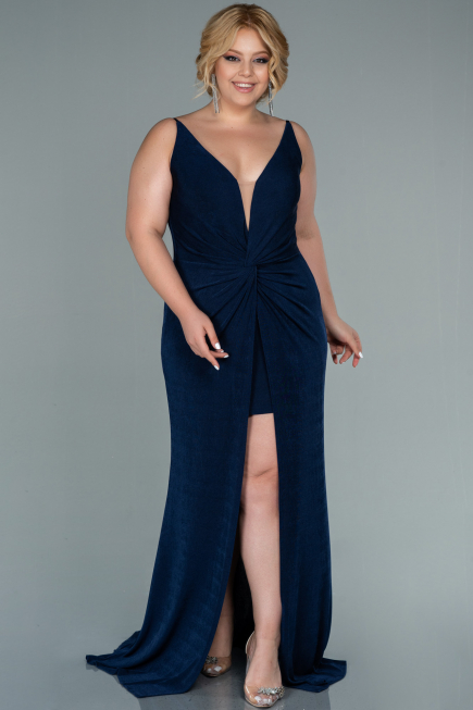 Robe Grande Taille Longue Bleu Marine ABU2502
