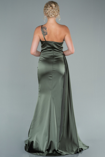 Robe de Soirée Longue Satin Kaki ABU2386