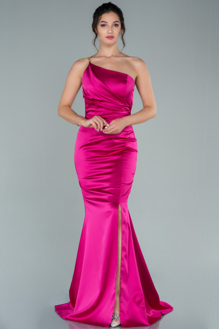 Robe de Soirée Longue Satin Fushia ABU2518