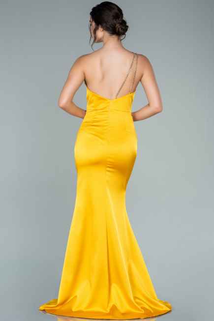 Robe de Soirée Longue Satin Moutarde ABU2518