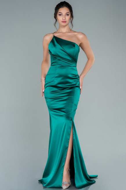 Robe de Soirée Longue Satin Émeraude ABU2518