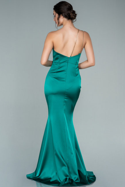 Robe de Soirée Longue Satin Émeraude ABU2518